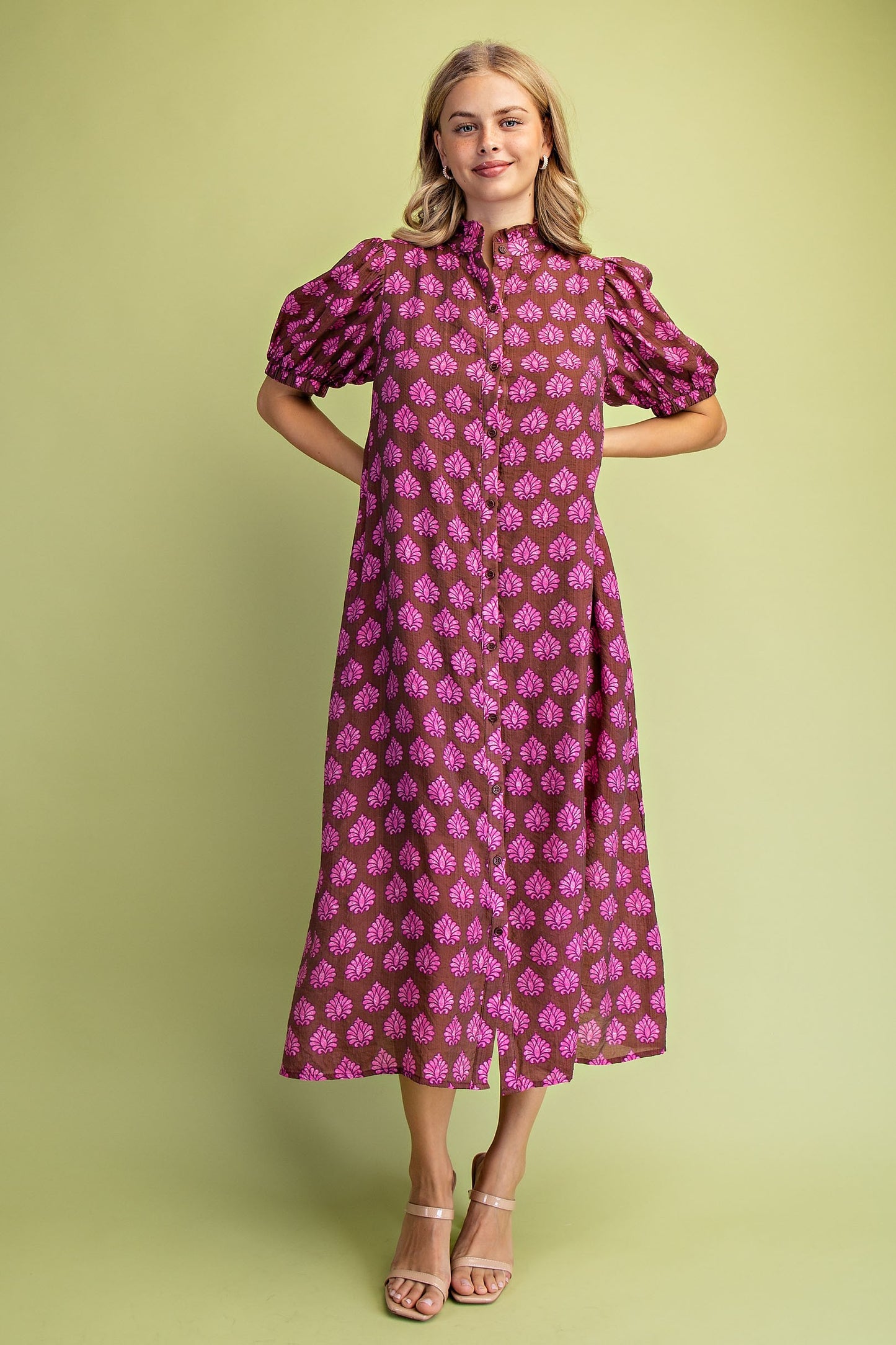 Brown Mix Button Down Dress
