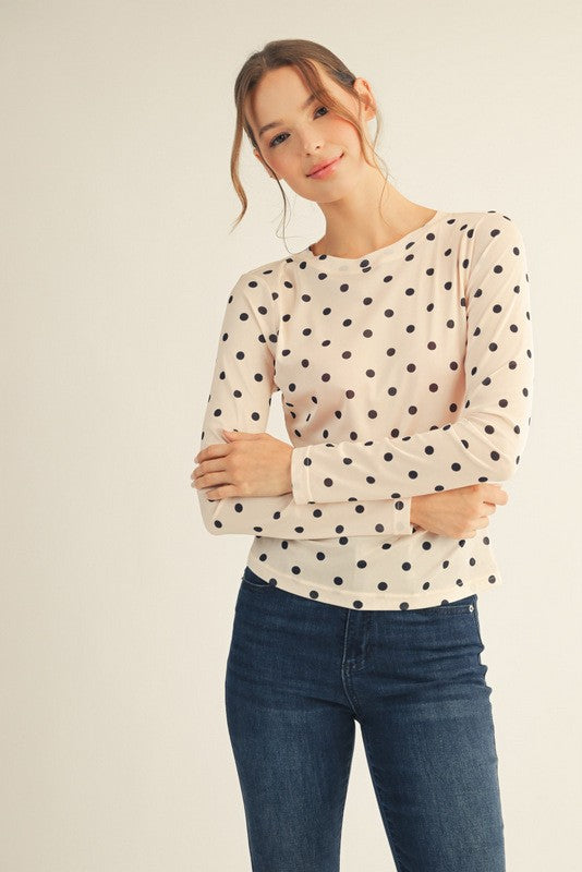 Long Sleeve Polka Dot Print Top