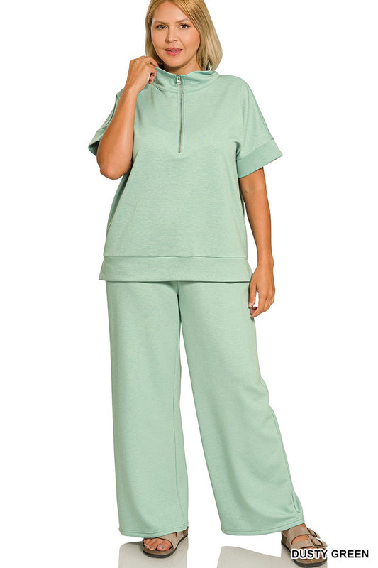 Plus Dusty Green Scuba Half Zip Set