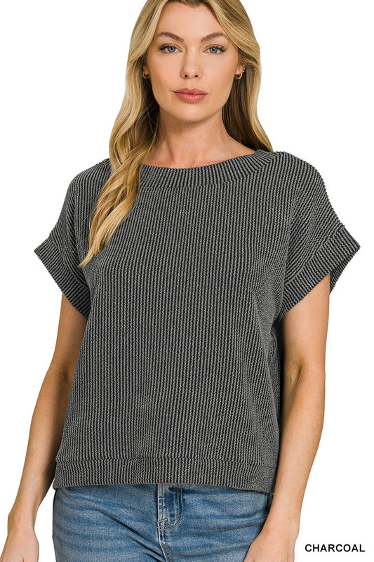 Charcoal Ribbed Band Top