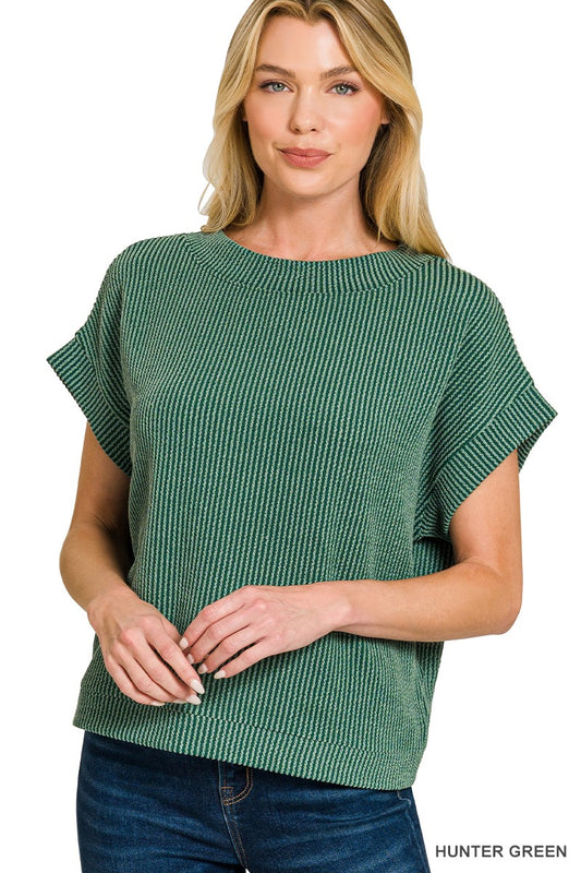 Hunter Green Band Ribbed Top