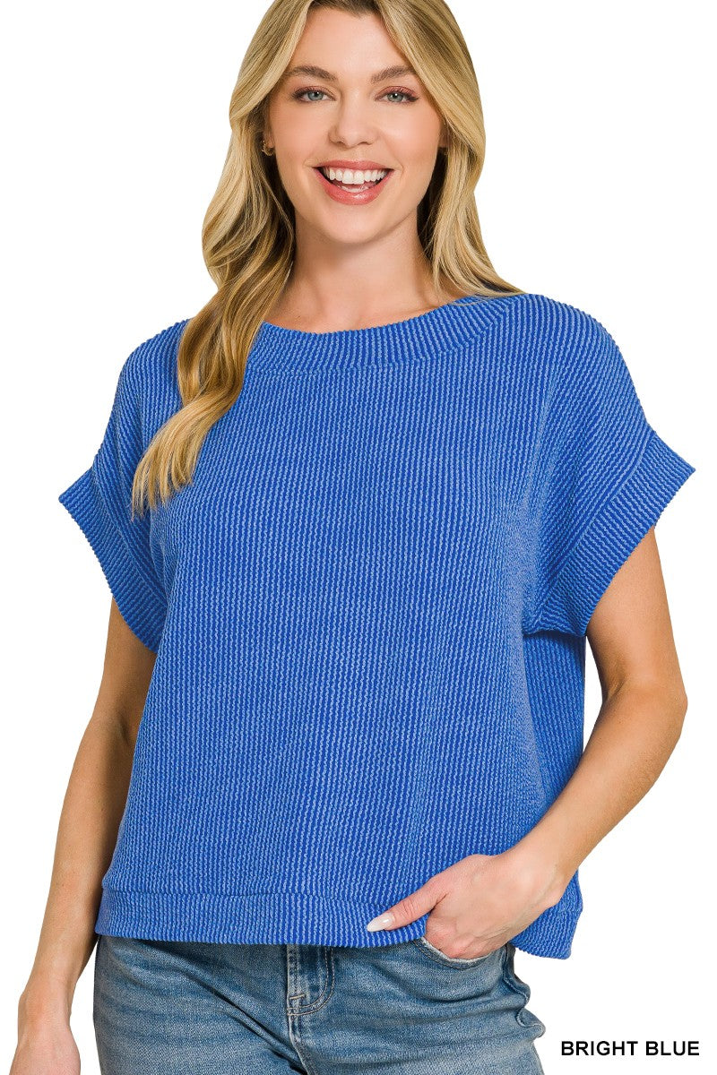 Bright Blue Band Ribbed Top