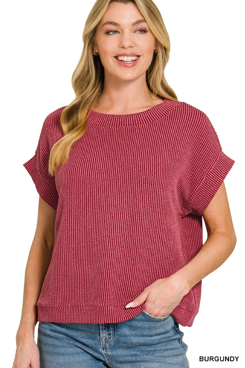 Burgundy Band Ribbed Top