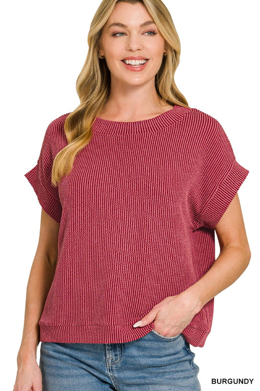 Burgundy Band Ribbed Top