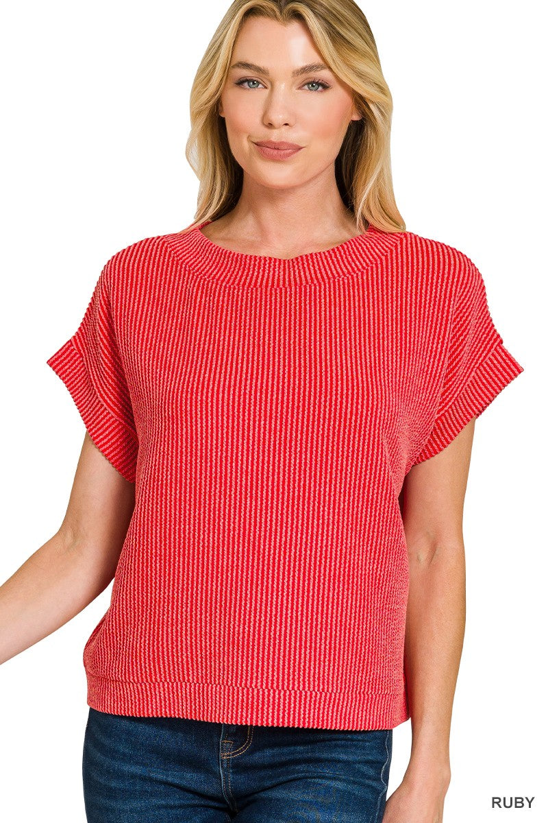 Ruby Ribbed Band Top