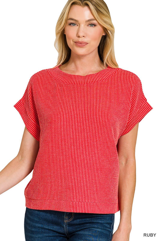 Ruby Ribbed Band Top