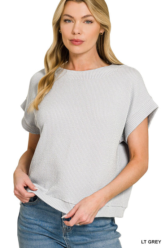 Light Grey Band Ribbed Top