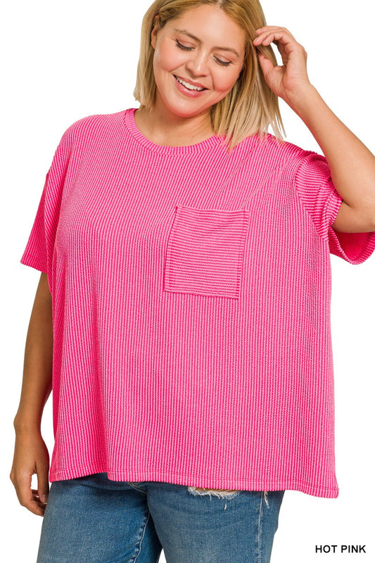 Plus Hot Pink Ribbed Top