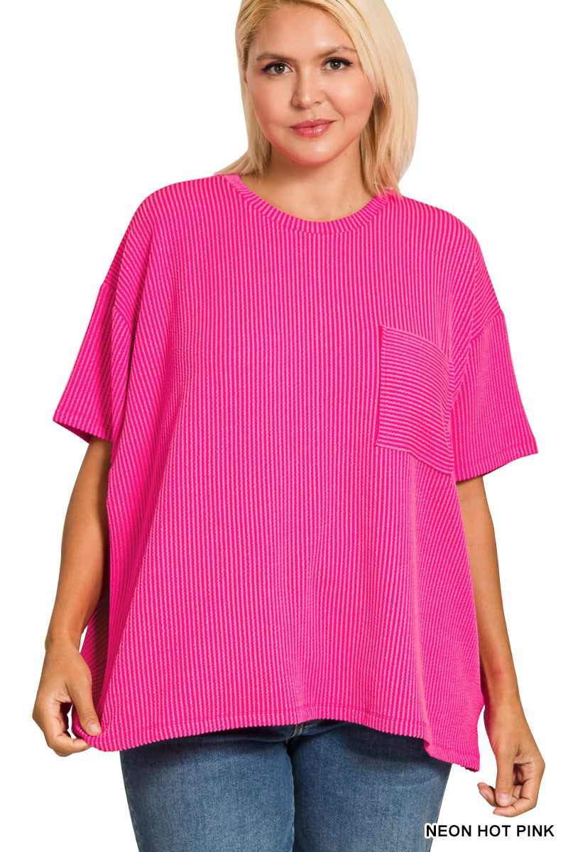 Plus Neon Hot Pink Ribbed Top