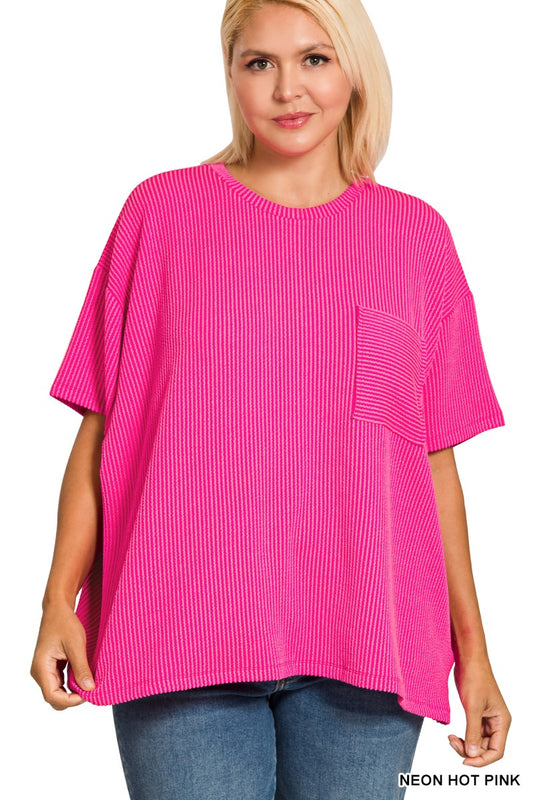 Plus Neon Hot Pink Ribbed Top