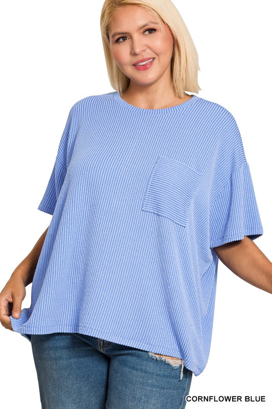 Plus Cornflower Ribbed Top