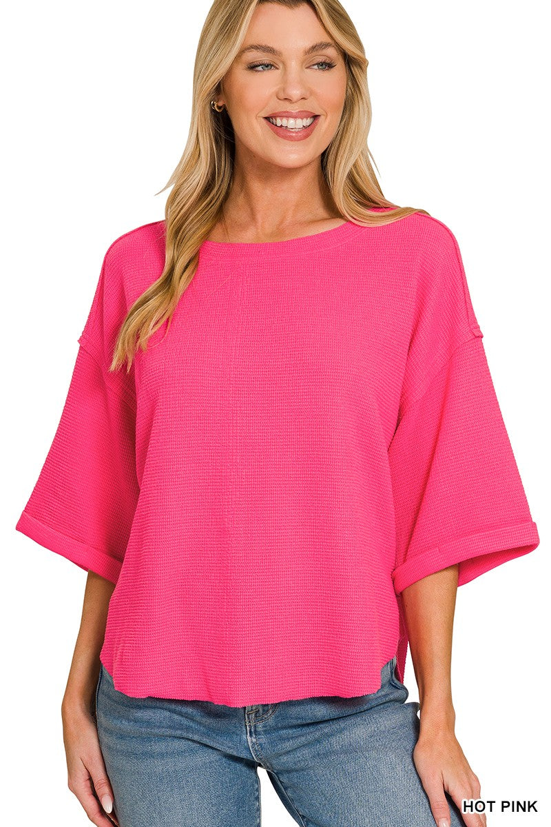 Hot Pink Double Knit Exposed Seam Top