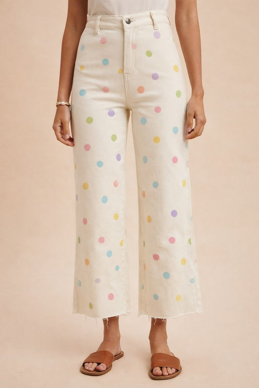 Ivory Multi-Color Polka Dot Pants