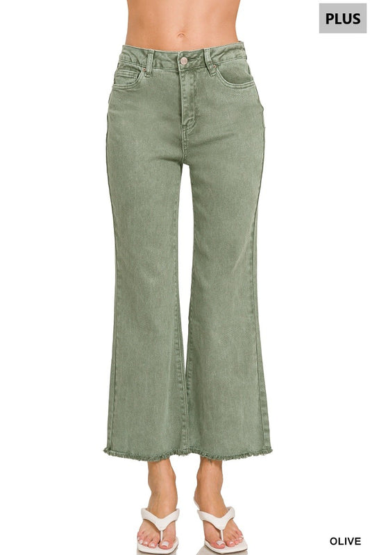 Plus Zenana Olive Acid Wash Pants