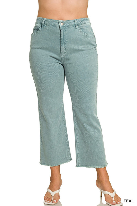 Plus Zenana Teal Acid Wash Pants