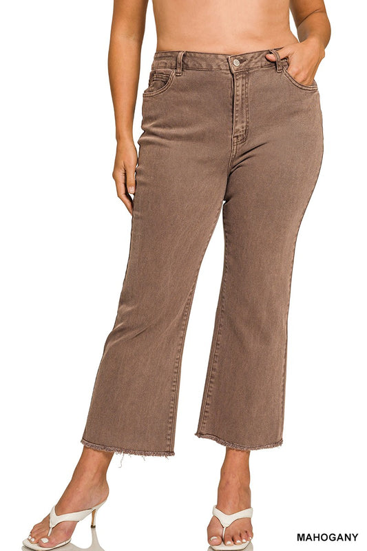 Plus Zenana Mahogany Acid Wash Pants