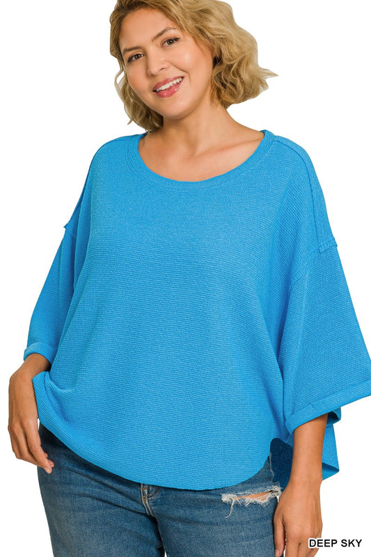 Plus Deep Sky Double Knit Exposed Seam Top