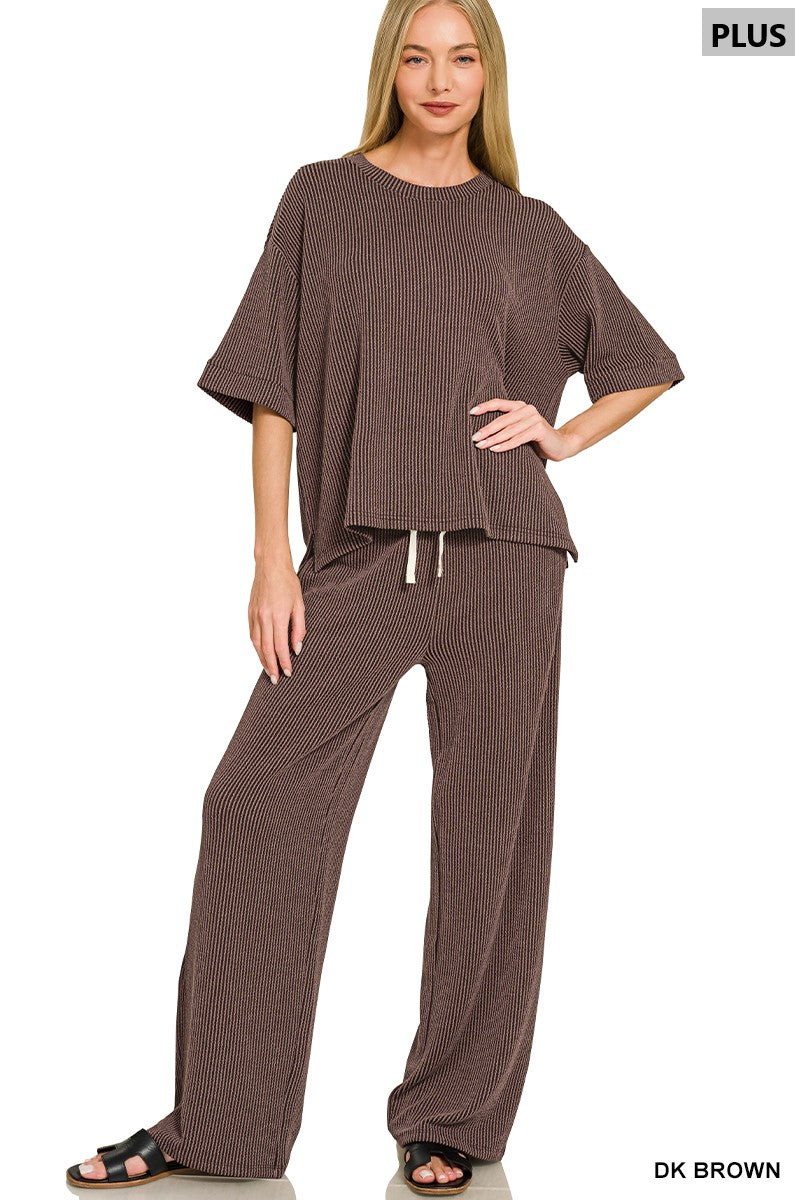 Plus Dark Brown Ribbed Set