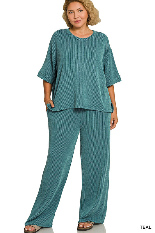 Plus Teal Ribbed Set