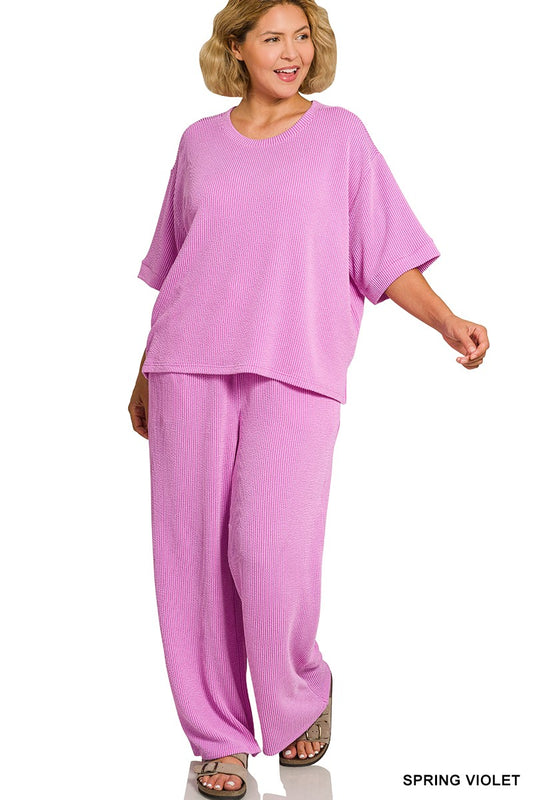Plus Spring Violet Ribbed Set