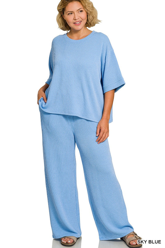 Plus Sky Blue Ribbed Set
