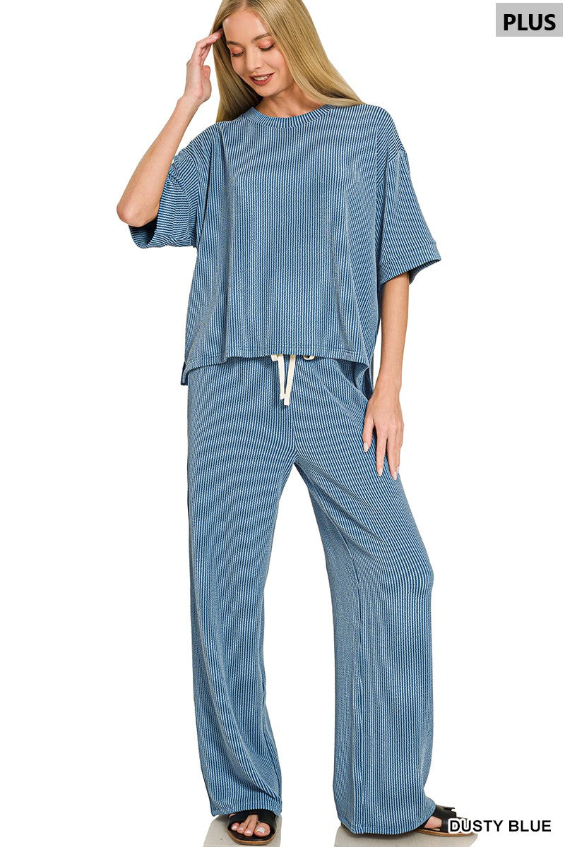 Plus Dusty Blue Ribbed Set