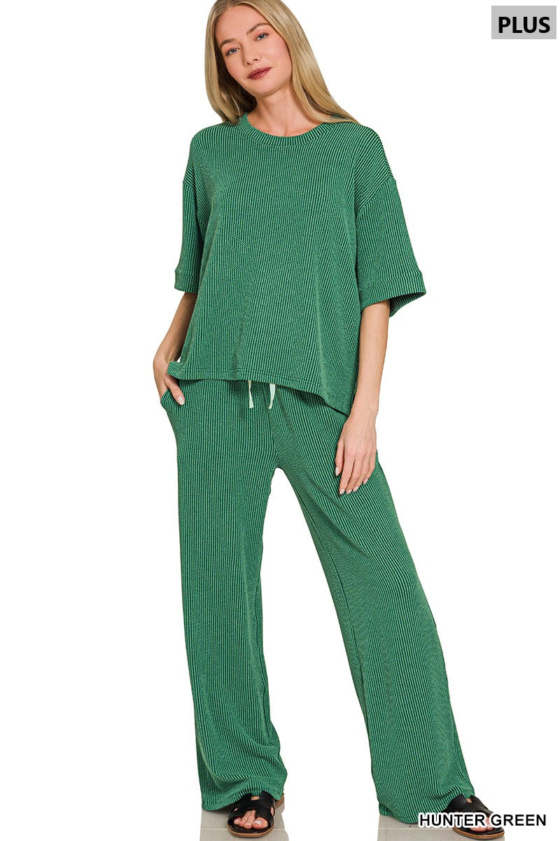 Plus Hunter Green Ribbed Set