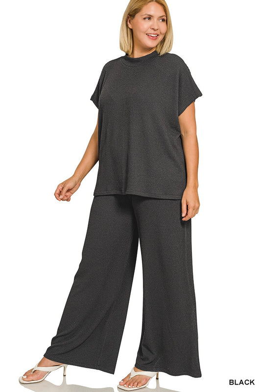 Plus Black Ribbed Set