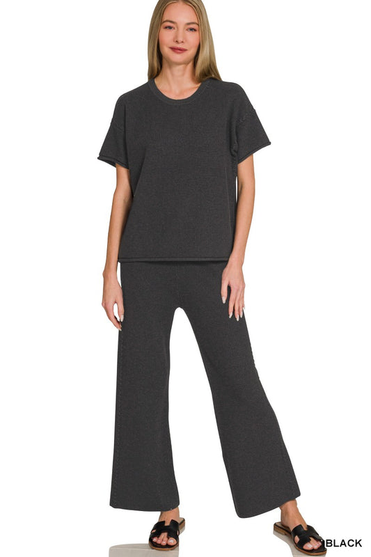 Black Viscose Top and Pants Set