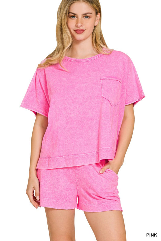 Pink Acid Wash Set
