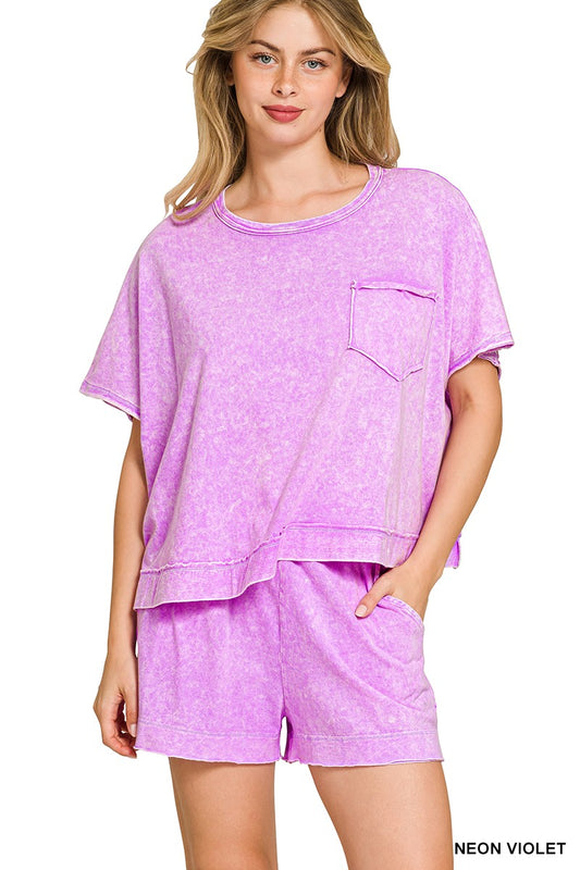 Neon Violet Acid Wash Set