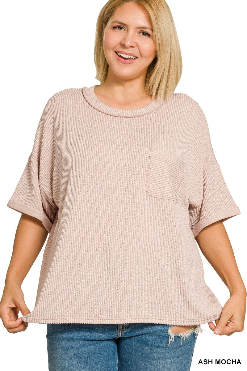 Plus Ash Mocha Ribbed Top