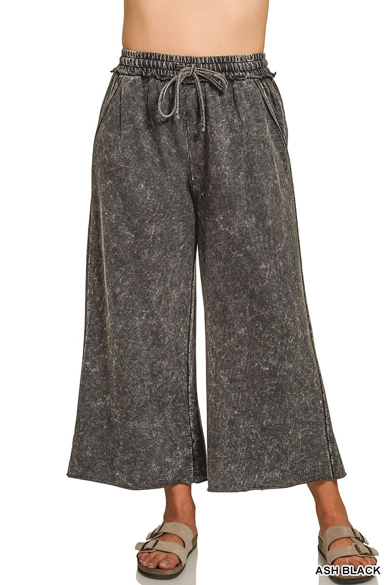 Plus Ash Black Acid Wash French Terry Pants