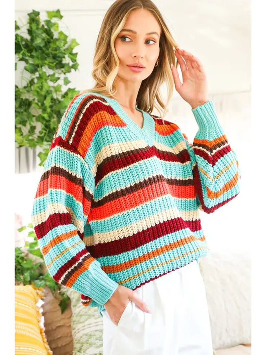 V-Neck Multi Color Sweater