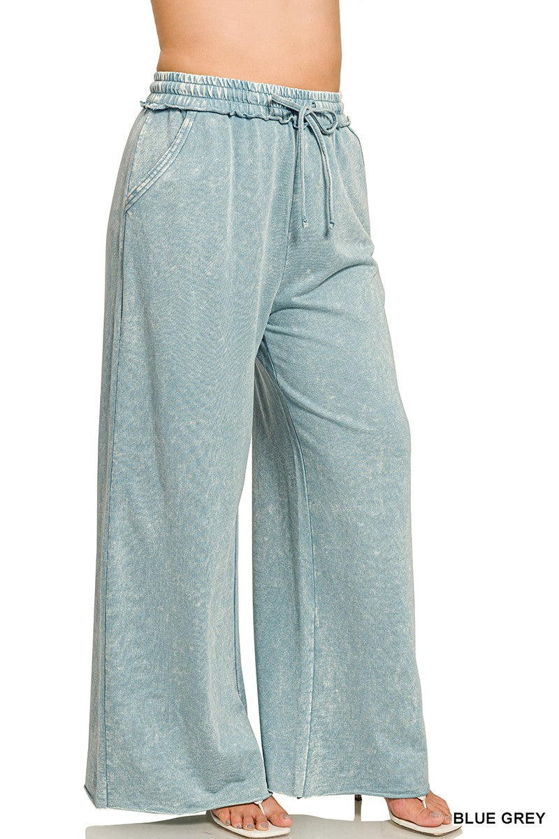 Plus Blue Grey French Terry Acid Wash Pants