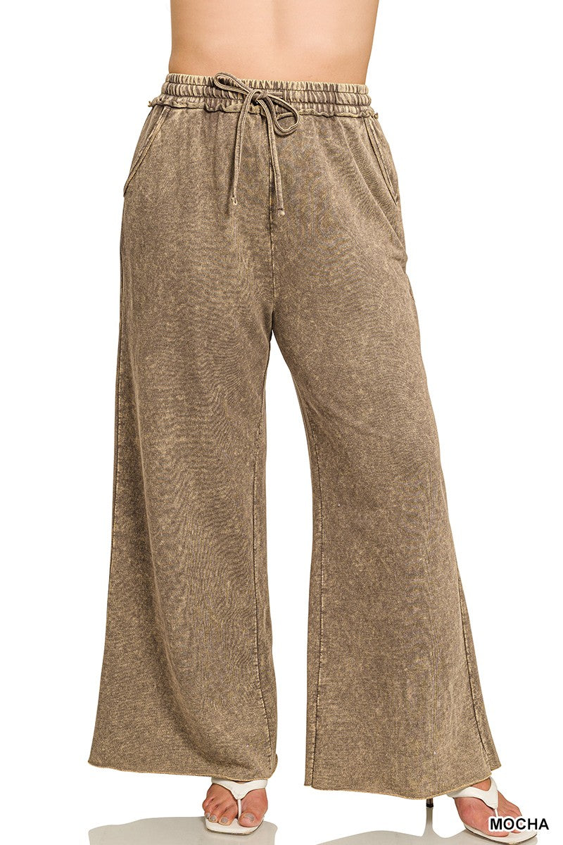 Plus Mocha Acid Wash French Terry Pants
