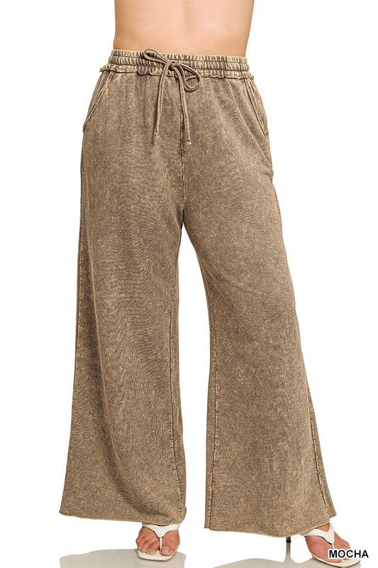 Plus Mocha Acid Wash French Terry Pants