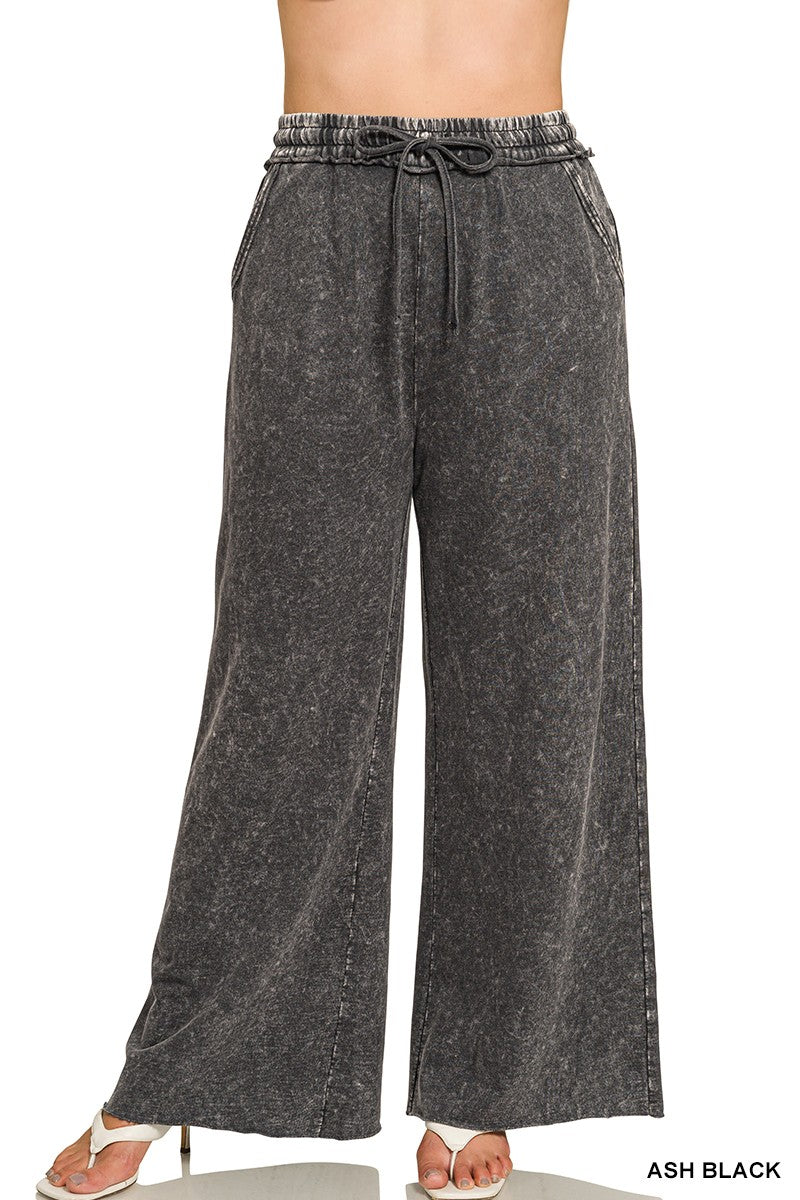 Plus Ash Black Acid Wash French Terry Pants
