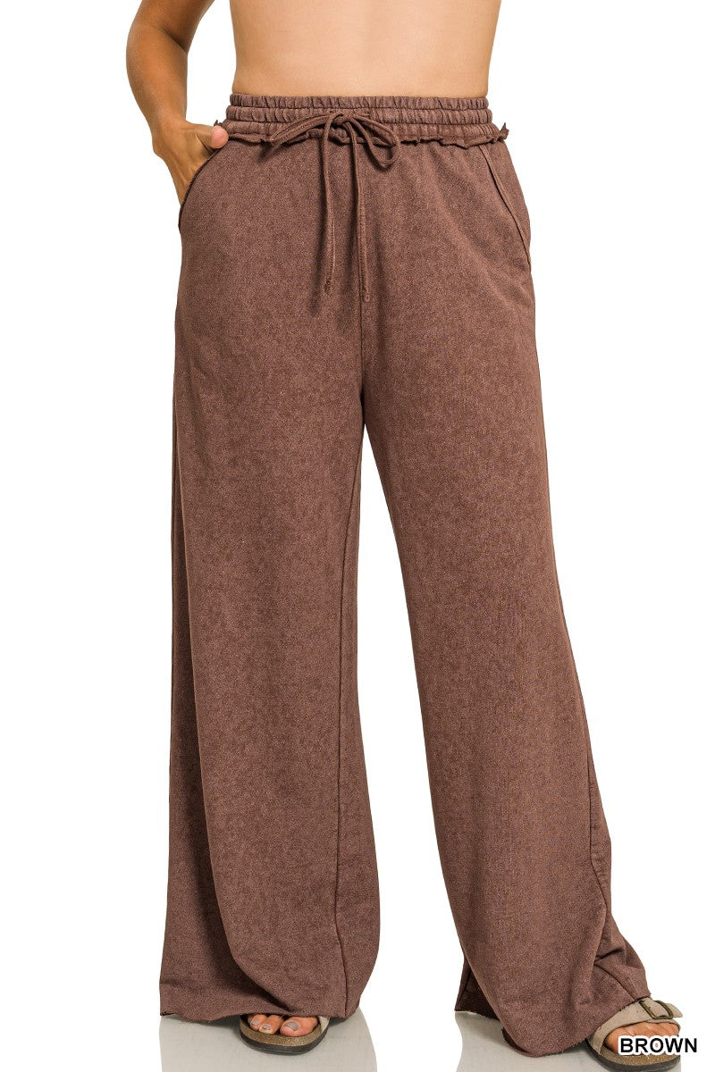 Plus Brown Acid Wash French Terry Pants
