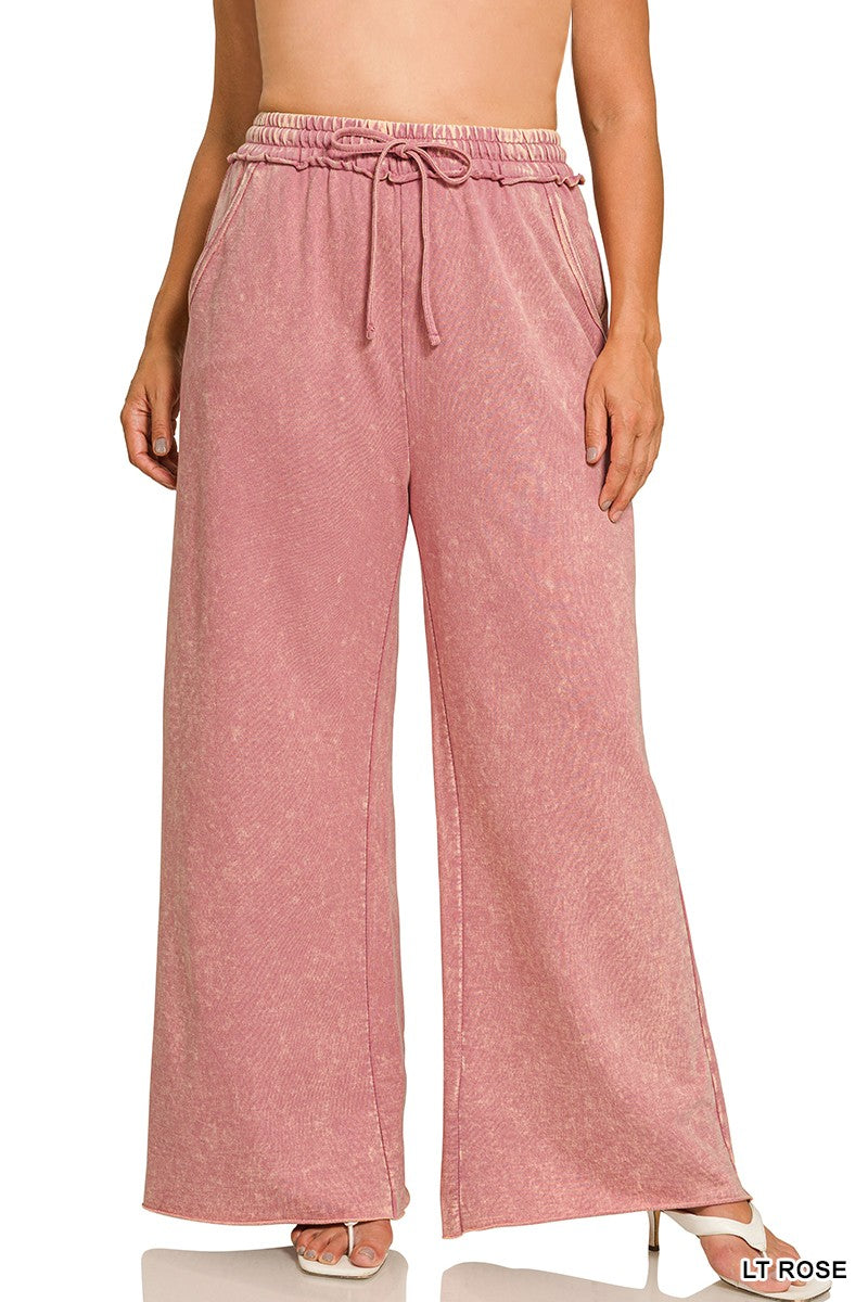 Plus Light Rose French Terry Acid Wash Pants