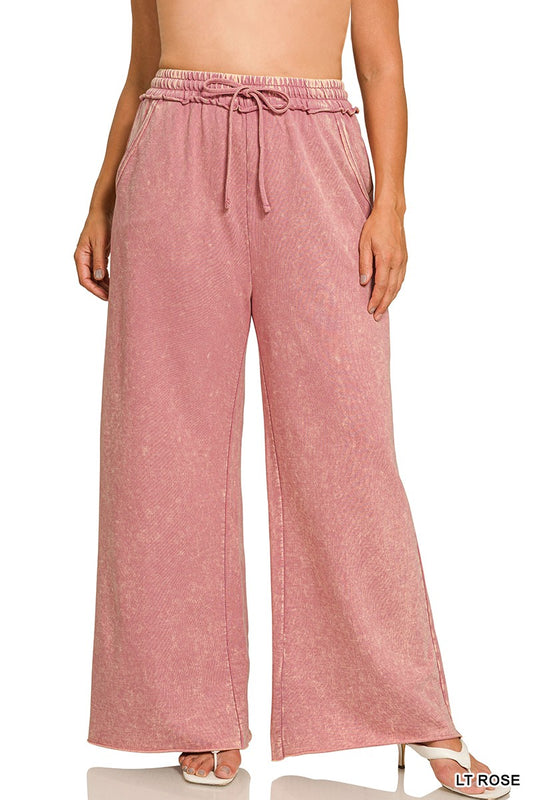 Plus Light Rose French Terry Acid Wash Pants