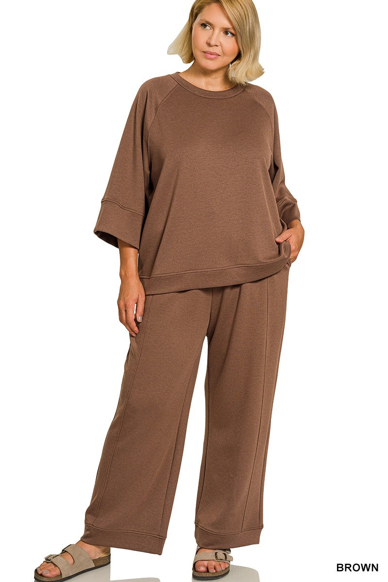 Plus Brown Scuba Pullover Set