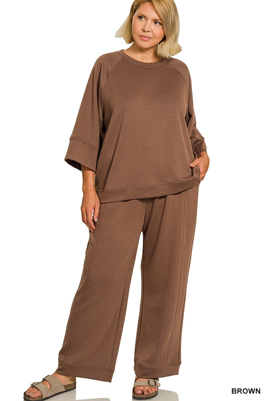 Plus Brown Scuba Pullover Set