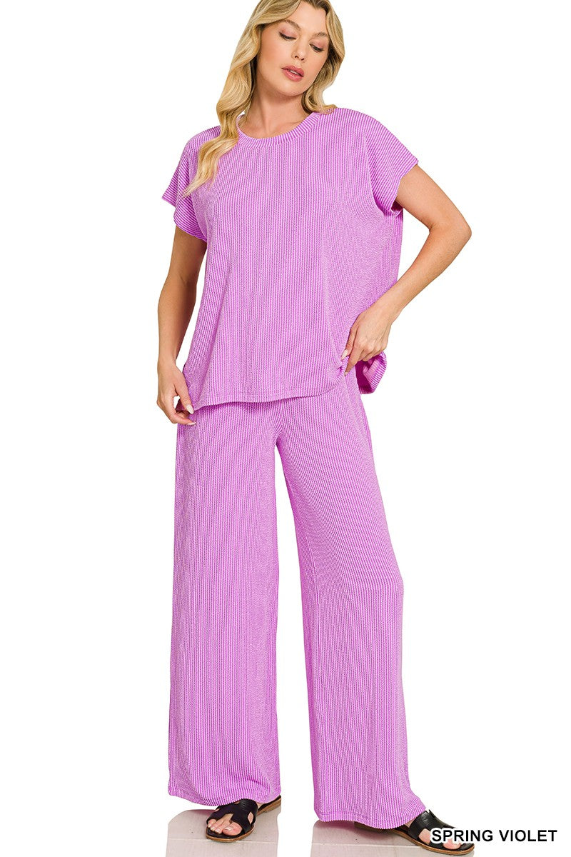 Spring Violet Ribbed Sleeveless Set