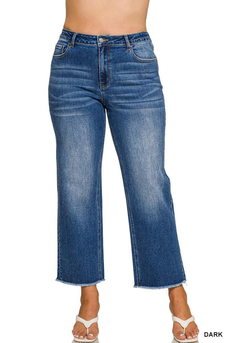 Plus High Rise Wasit Straight Leg Dark Wash Denim Pants