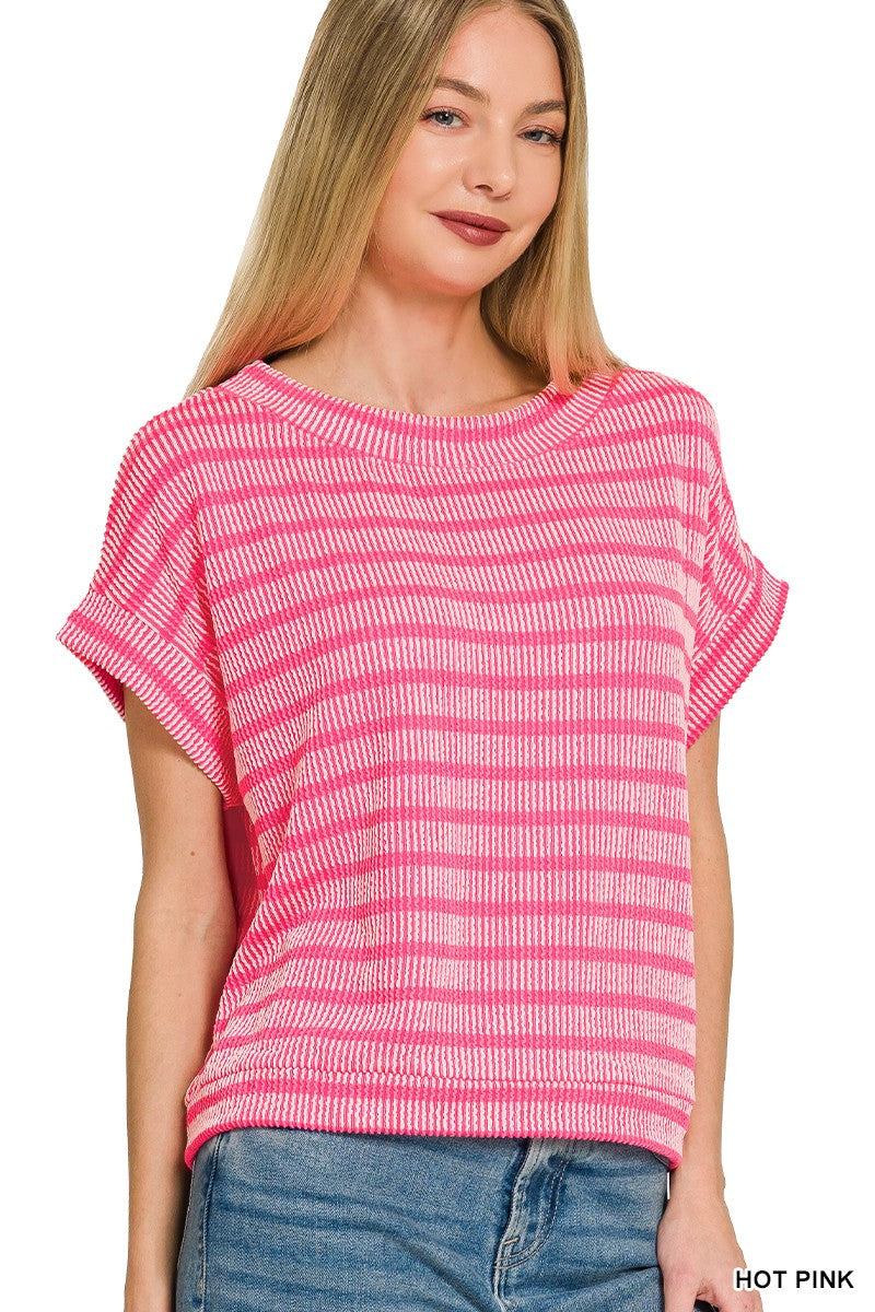 Hot Pink Stripe Ribbed Top