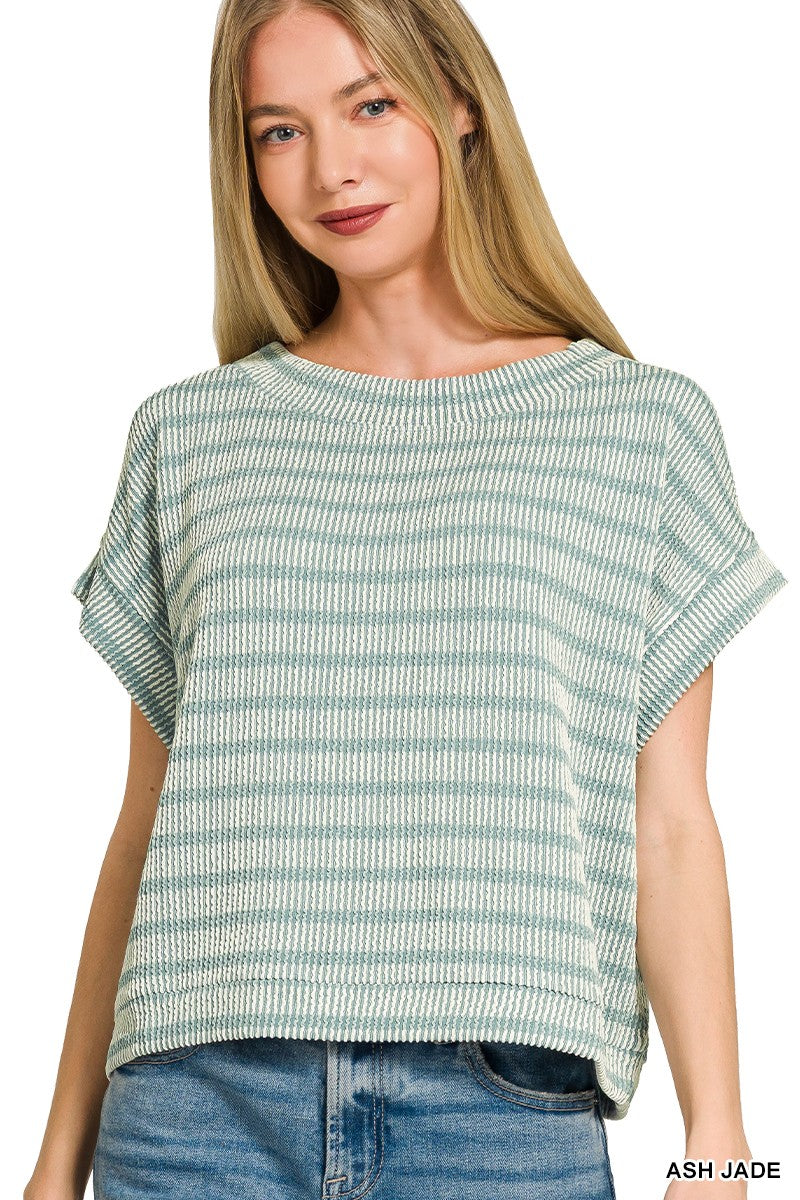 Ash Jade Stripe Ribbed Top