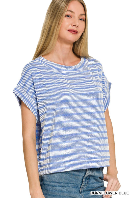 Cornflower Blue Stripe Ribbed Top
