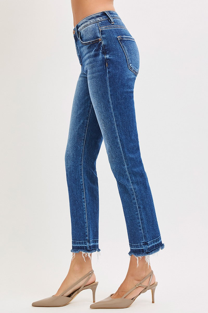 Dark High Rise Crop Straight Jeans