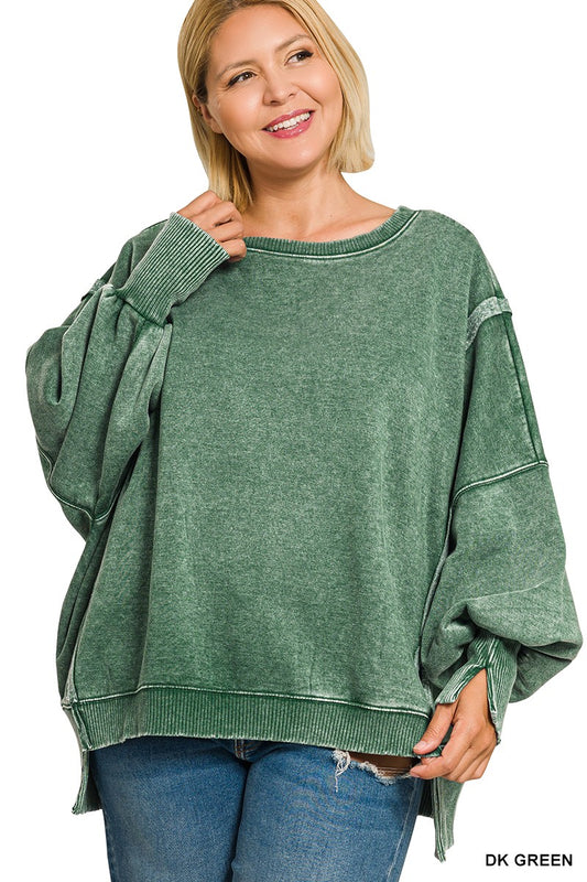 Plus Dark Green Acid Wash Sweatshirt